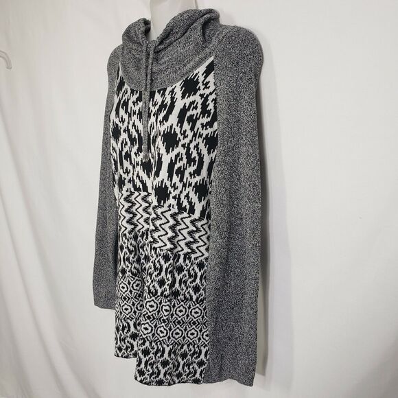 Ruby Rd. Petite Womens Sweater PM Medium Cowl Neck Drawstring Black Geometric - Picture 4 of 9